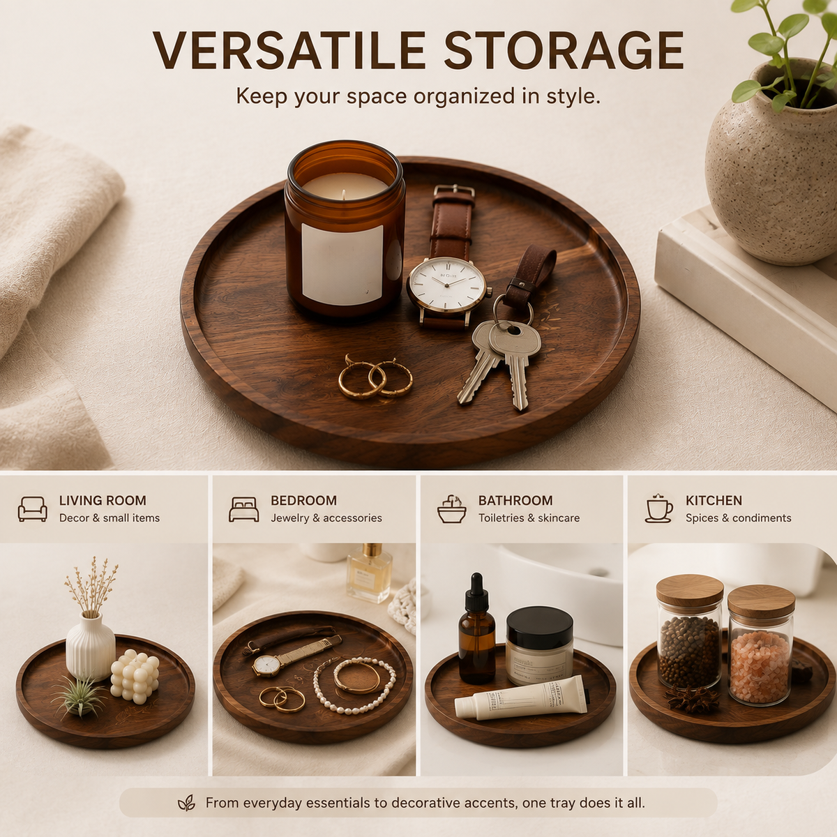 Minimalist Round Wooden Serving Tray